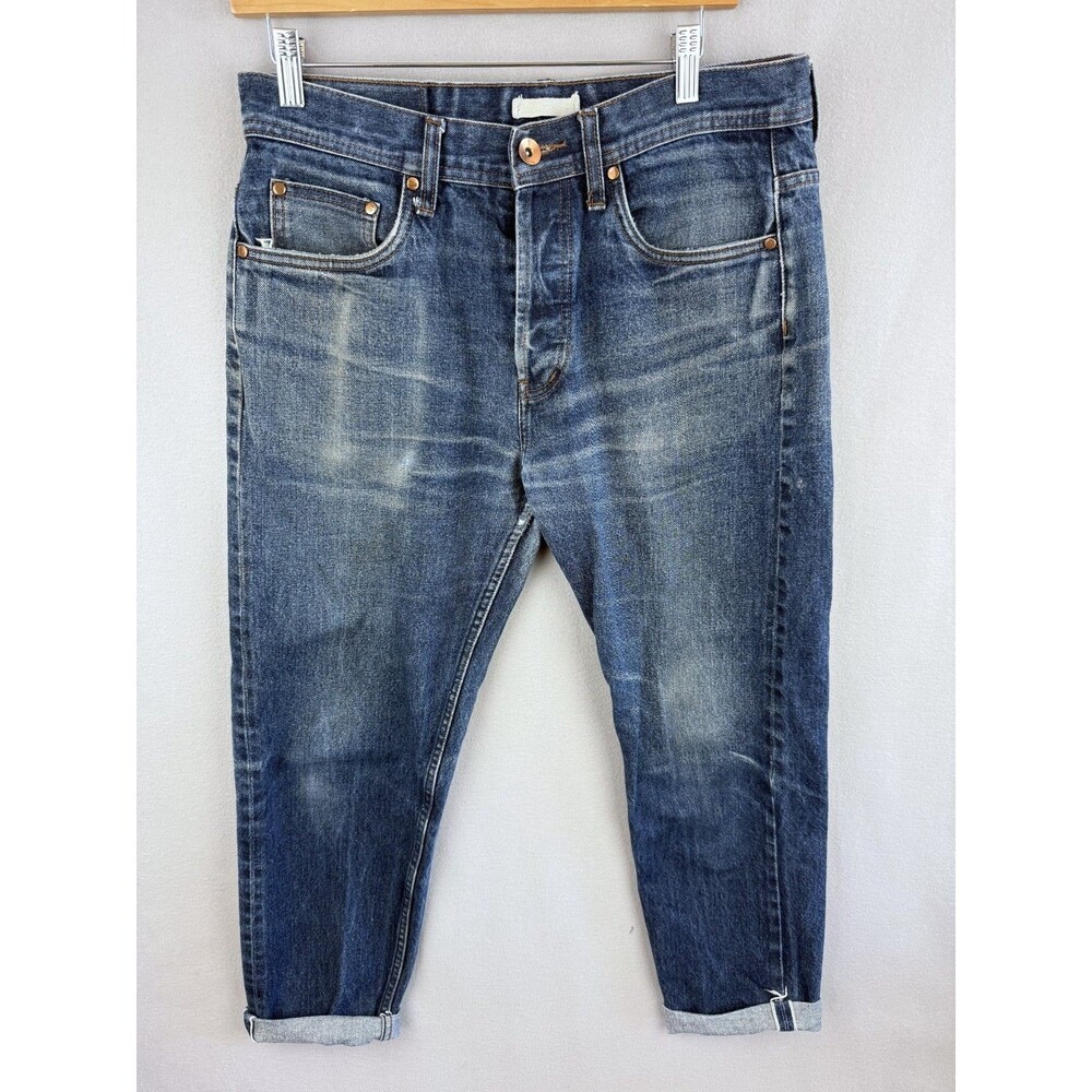 Unbranded Brand Jeans Mens 32x27 Raw Hem 14.5 Oz Selvedge Denim Relaxed Tapered